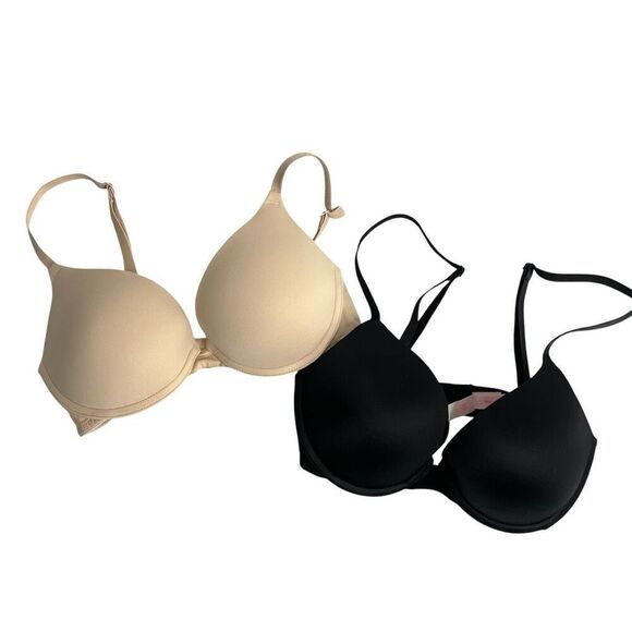 PINK Victoria Secret push up bras Set of 2 Size 32C‎ nude black - Picture 1 of 13